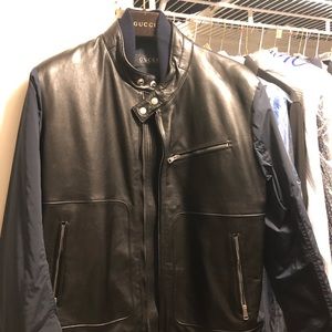 Gucci Black Leather Bomber Jacket